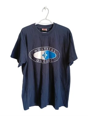 Vintage Y2K Montreal Québec Navy Graphic T-Shirt Made In Canada XL